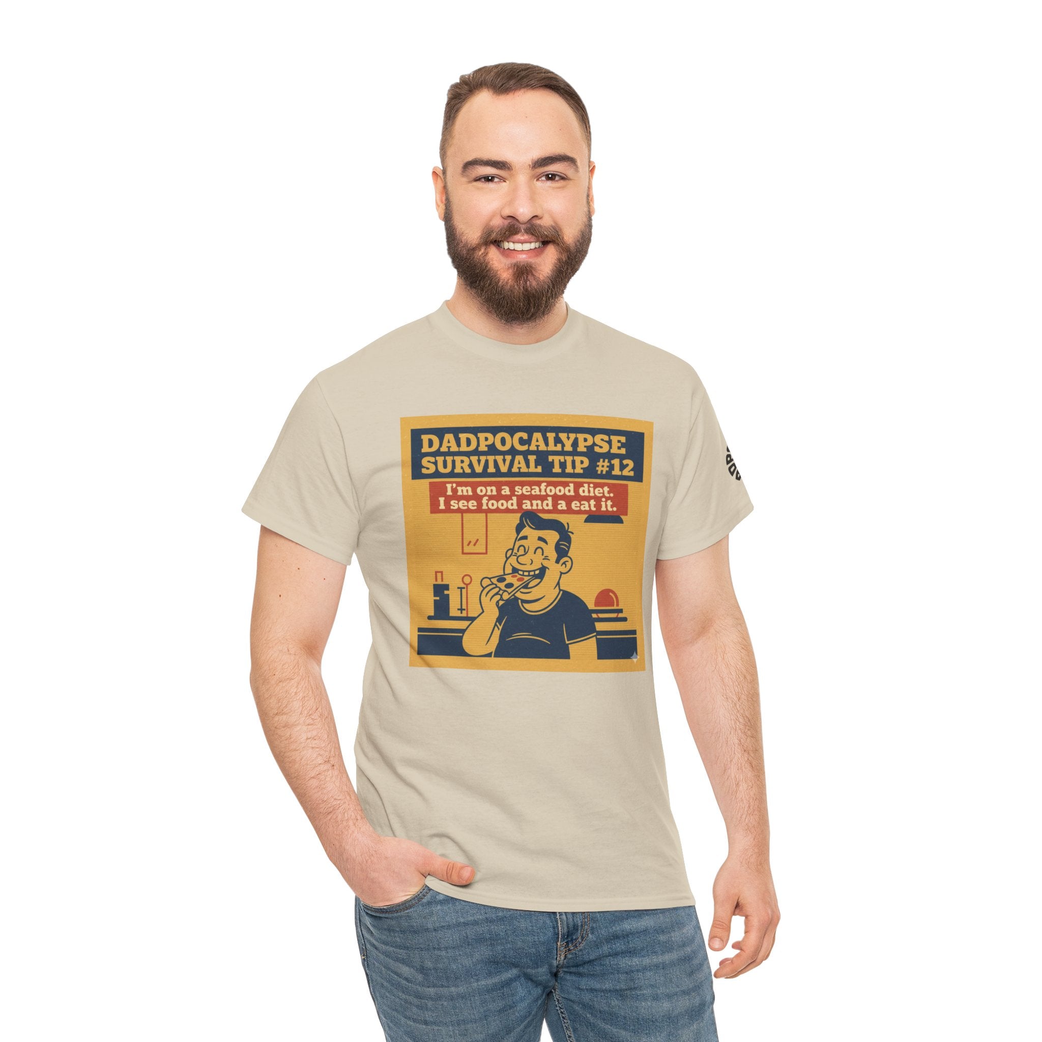 Seafood Diet T-Shirt | Dadpocalypse Survival Tip #12 | Funny Dad Joke Retro Tee