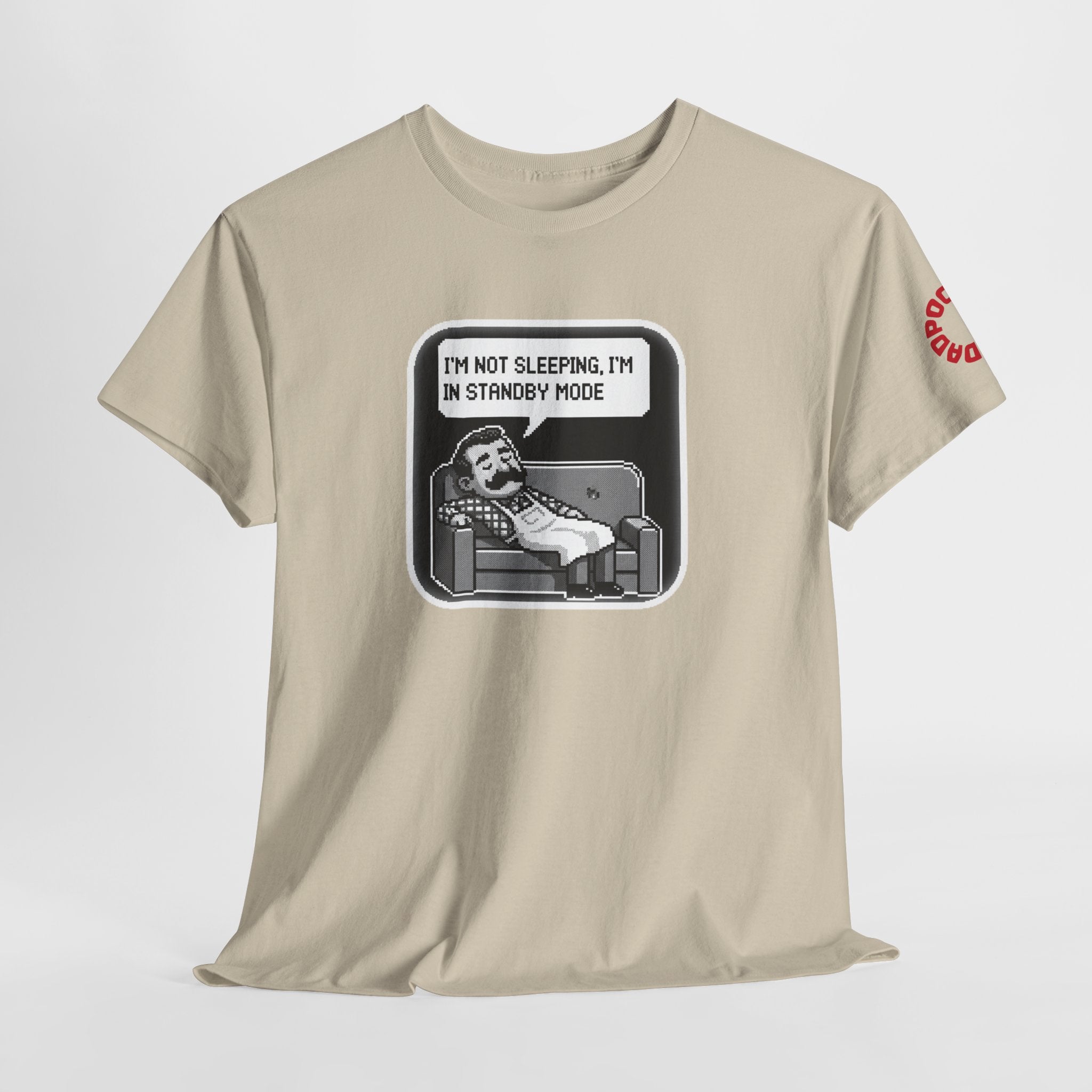 Dadpocalypse Standby Mode T-Shirt | Funny Sleeping Dad Joke Tee | Retro Pixel Art Gamer Father's Day Gift | Exhausted Dad Shirt