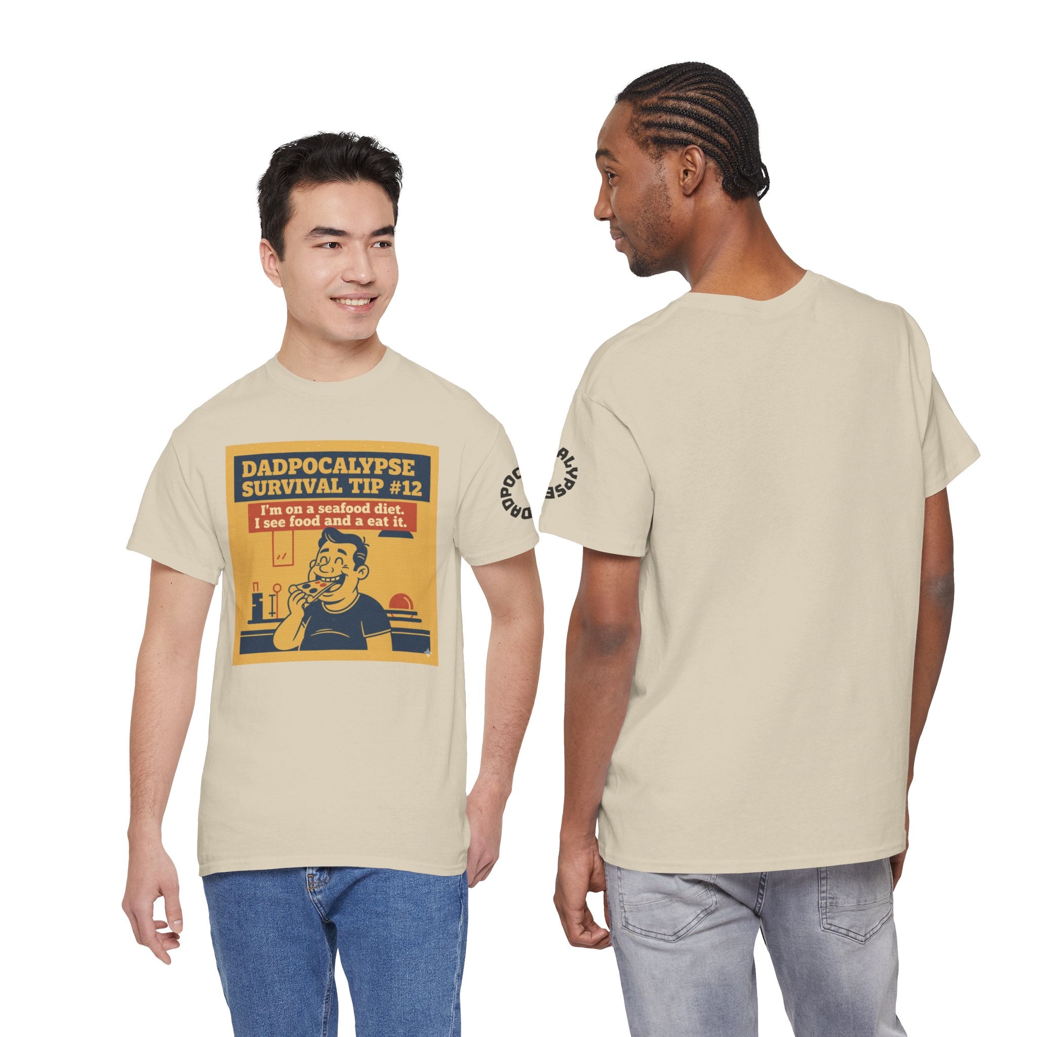 Seafood Diet T-Shirt | Dadpocalypse Survival Tip #12 | Funny Dad Joke Retro Tee