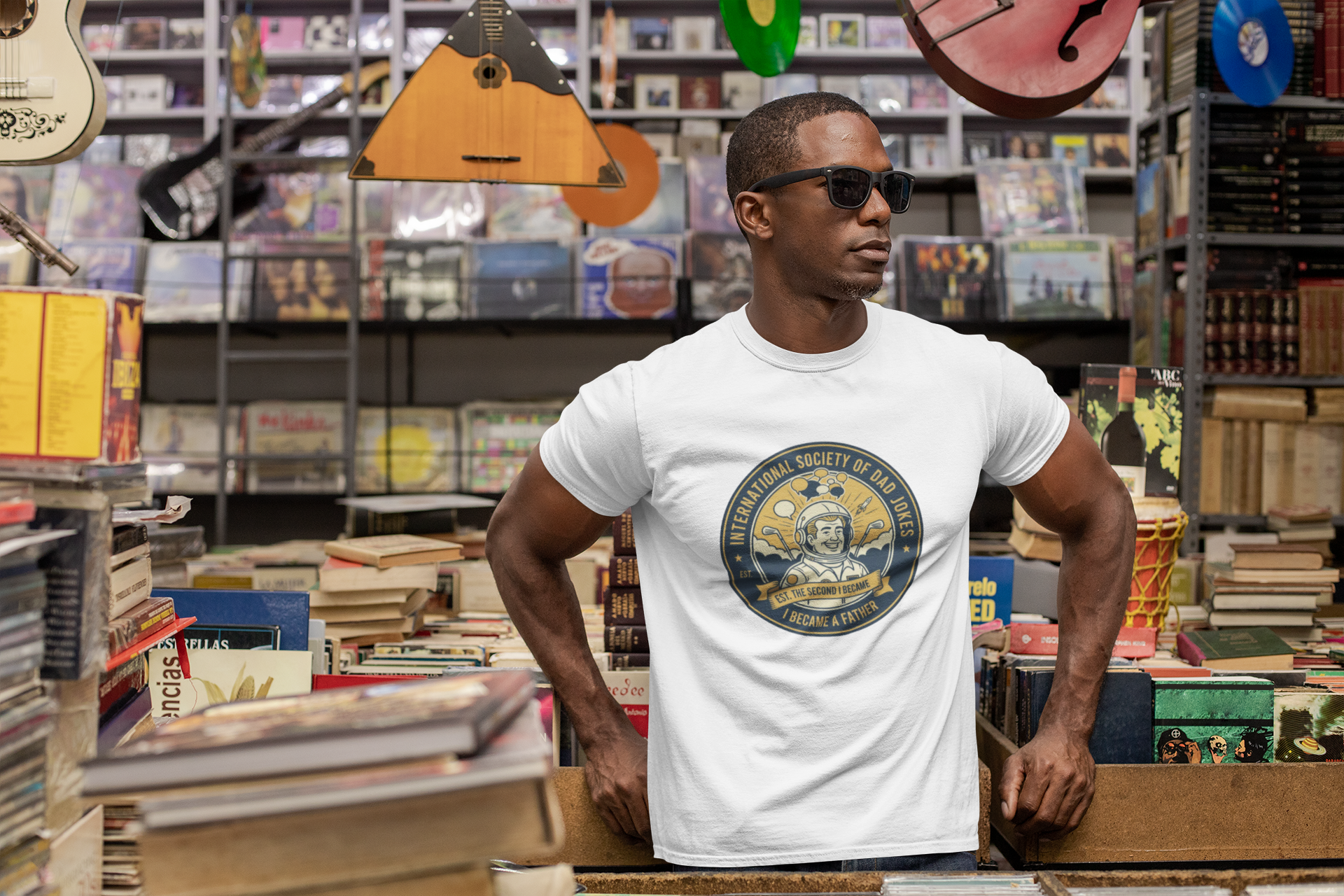 Dadpocalypse Dad Jokes Society T-Shirt | Funny Father's Day Gift | International Society Patch Tee | Astronaut Pun Shirt