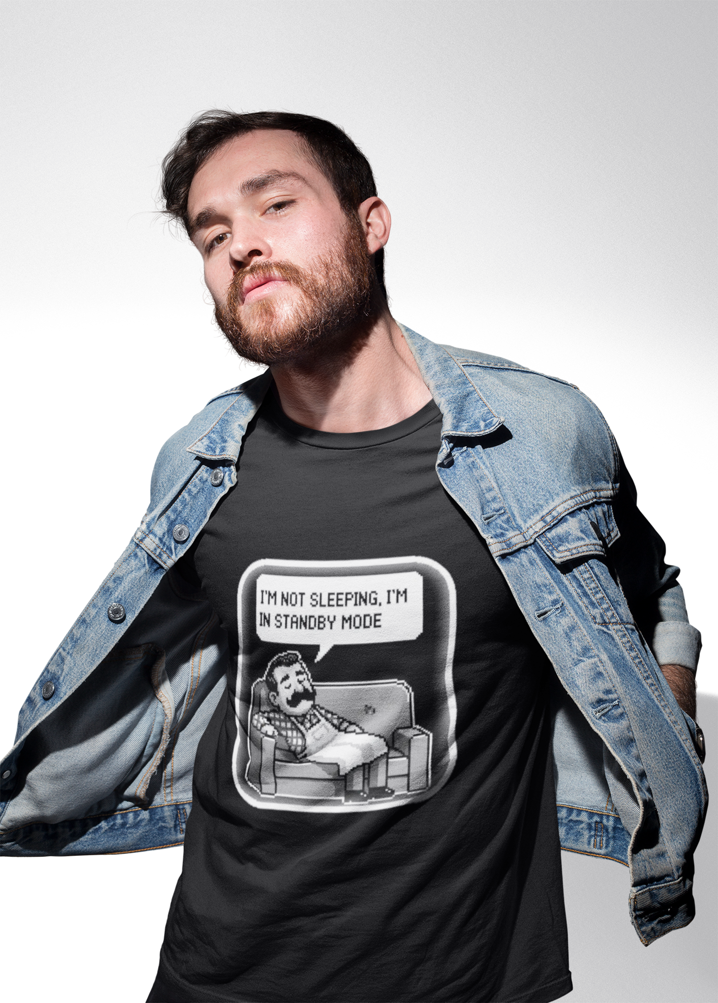 Dadpocalypse Standby Mode T-Shirt | Funny Sleeping Dad Joke Tee | Retro Pixel Art Gamer Father's Day Gift | Exhausted Dad Shirt