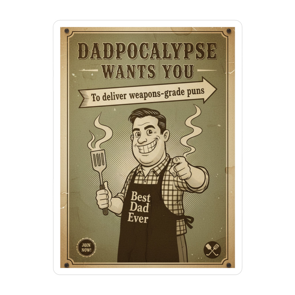 Dadpocalypse Wants You Sticker | Weapons-Grade Puns Propaganda Decal | Vintage Dad Joke Vinyl